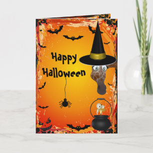 Cute Giraffe Witch & Bird Brew Halloween Card Kaart