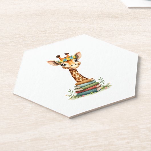 Cute Giraffe With Book Floral Bookworm Librarian B Kartonnen Onderzetters (Schuin)