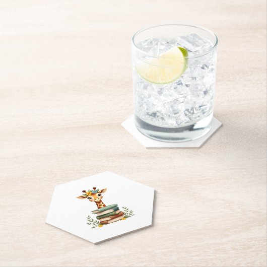 Cute Giraffe With Book Floral Bookworm Librarian B Kartonnen Onderzetters (Insitu)