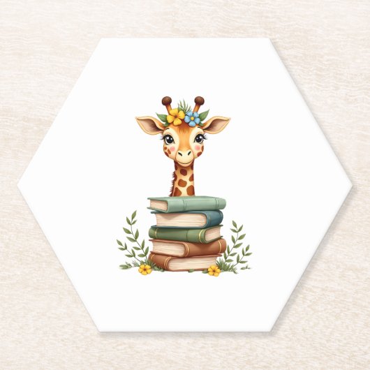 Cute Giraffe With Book Floral Bookworm Librarian B Kartonnen Onderzetters (Voorkant)