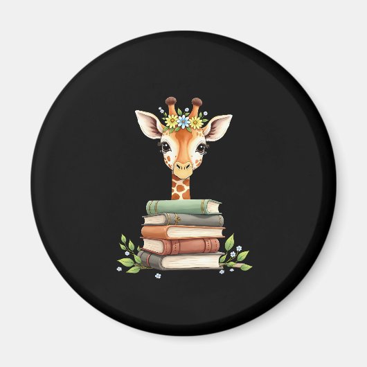 Cute Giraffe With Book Floral Bookworm Librarian B Magneet (Voorkant)