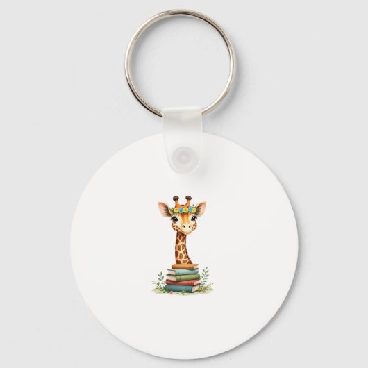 Cute Giraffe With Book Floral Bookworm Librarian B Sleutelhanger (Voorkant)