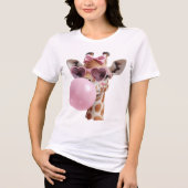 Cute Giraffe with Bubble Gum Tee Tri-Blend Shirt (Voorkant)