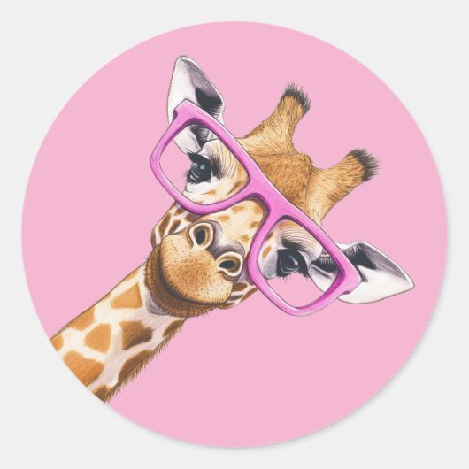 Cute Giraffe with Pink Glasses Aesthetic Sticker (Voorkant)