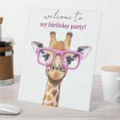 Cute Giraffe with Pink Glasses Reclamebord Met Voetstuk (Insitu)