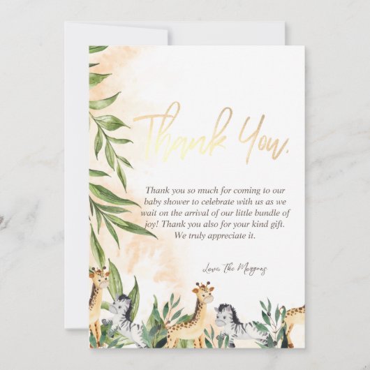 Cute Giraffe, Zebra bladeren Bedankkaart (Voorkant)