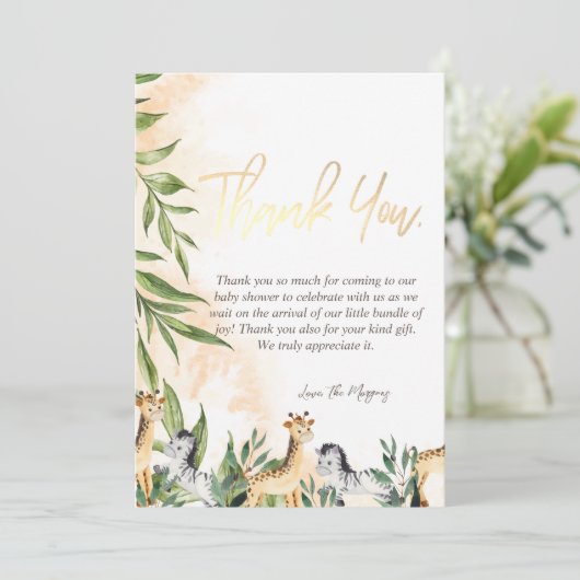 Cute Giraffe, Zebra bladeren Bedankkaart (Staand voorkant)