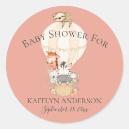 Cute Giraffe Zebra Heet Luchtballon Baby Meisje Ronde Sticker