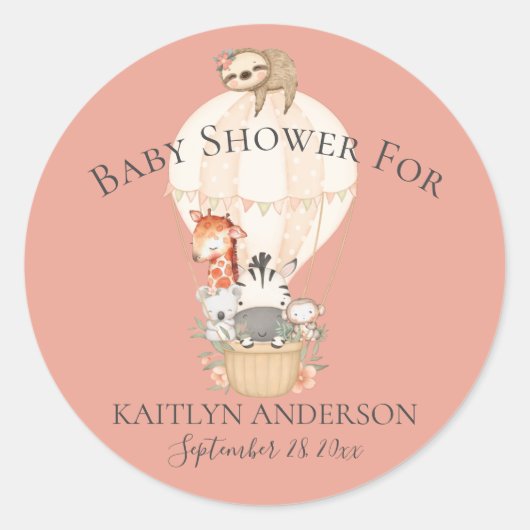 Cute Giraffe Zebra Heet Luchtballon Baby Meisje Ronde Sticker (Voorkant)