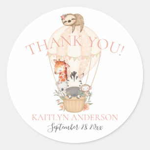 Cute Giraffe Zebra Heet Luchtballon Bedankt Ronde Sticker