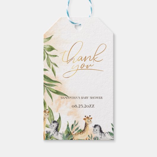 Cute Giraffe, Zebra Leaves Baby shower Cadeaulabel (Voorkant)