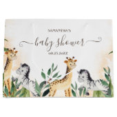Cute Giraffe, Zebra Leaves Baby shower Groot Cadeauzakje (Voorkant)