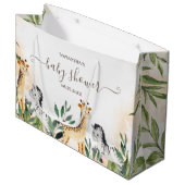 Cute Giraffe, Zebra Leaves Baby shower Groot Cadeauzakje (Voorkant Gekanteld)