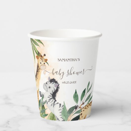 Cute Giraffe, Zebra Leaves Baby shower Papieren Bekers (Voorkant)