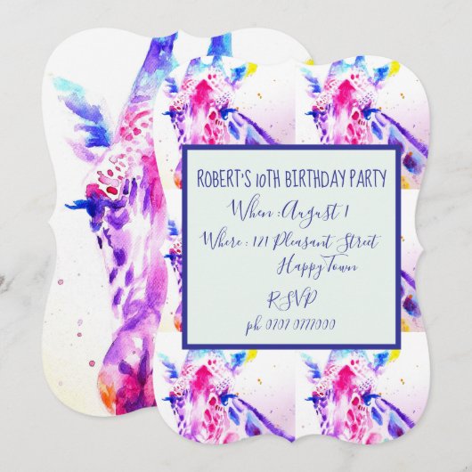 Cute Giraffe Zoo Animal Childs Birthday Invitation Kaart (Voorkant / Achterkant)