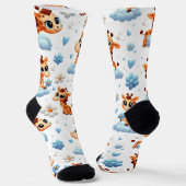 Cute Giraffes on Clouds Baby Shower All-Over-Print Sokken (Gebogen)