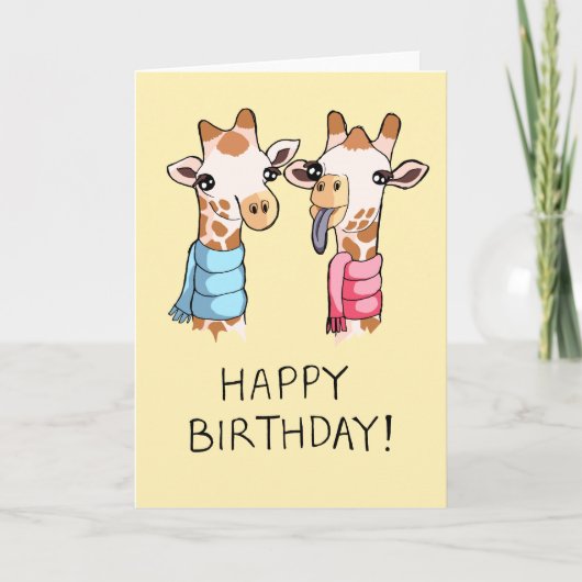 Cute Giraffes Scarves Drawing Happy Birthday Card Kaart (Voorkant)