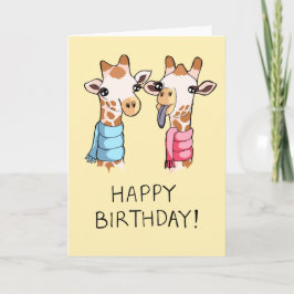Cute Giraffes Scarves Drawing Happy Birthday Card Kaart