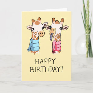 Cute Giraffes Scarves Drawing Happy Birthday Card Kaart