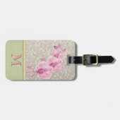 Cute girale elegant damask orchid monogram bagagelabel (Voorkant horizontaal)