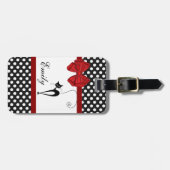 Cute girelegant zwarte kattenpols monogram bagagelabel (Voorkant horizontaal)