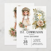 Cute Girl 1st. Communie Kaart (Voorkant / Achterkant)