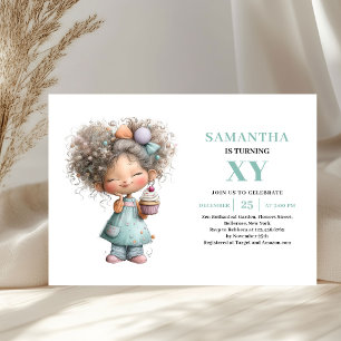 Cute Girl 2e verjaardag Whimsy Paars Groen uitnodi Kaart