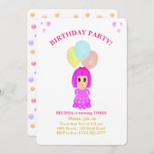 Cute Girl 3rd Birthday Invitation Kaart (Voorkant / Achterkant)