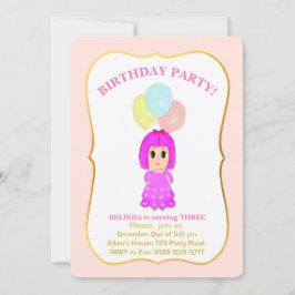 Cute Girl 3rd Birthday Invitation Kaart