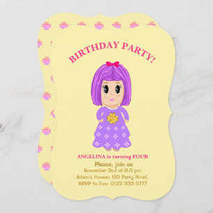 Cute Girl 4th Birthday Invitation Kaart