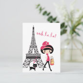 Cute Girl and Cat in Paris Eiffel Tower Briefkaart (Staand voorkant)
