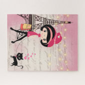 Cute Girl and Cat in Paris Eiffel Tower Legpuzzel (Horizontaal)