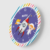 Cute Girl Astronaut Buitenspace Rocket Kinder Room Grote Klok (Hoek)