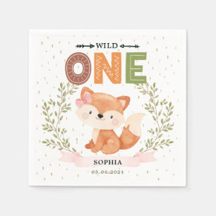 Cute Girl Baby Fox 1ste verjaardag paper Napkin Servet