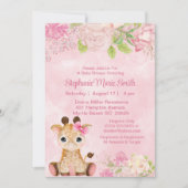 Cute Girl Baby Giraffe Pink Floral Baby shower Kaart (Voorkant)