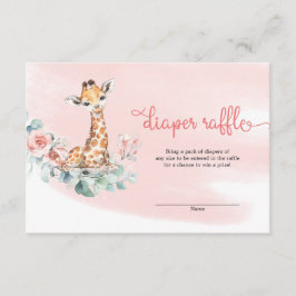 Cute girl baby giraffe roze bloemen eucalyptus informatiekaartje
