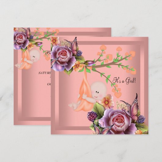 Cute Girl Baby shower Girl Coral Peach Kaart (Voorkant / Achterkant)