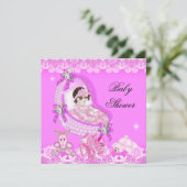 Cute Girl Baby shower Party Pink White Lace Kaart (Staand voorkant)