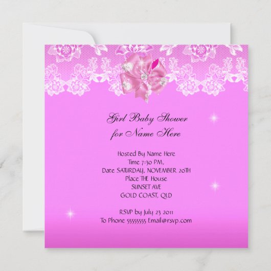 Cute Girl Baby shower Party Pink White Lace Kaart (Achterkant)