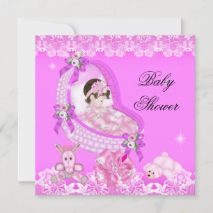 Cute Girl Baby shower Party Pink White Lace Kaart