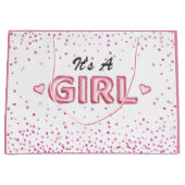 Cute girl baby shower roze witte glitter hart groot cadeauzakje (Voorkant)