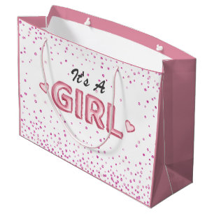 Cute girl baby shower roze witte glitter hart groot cadeauzakje