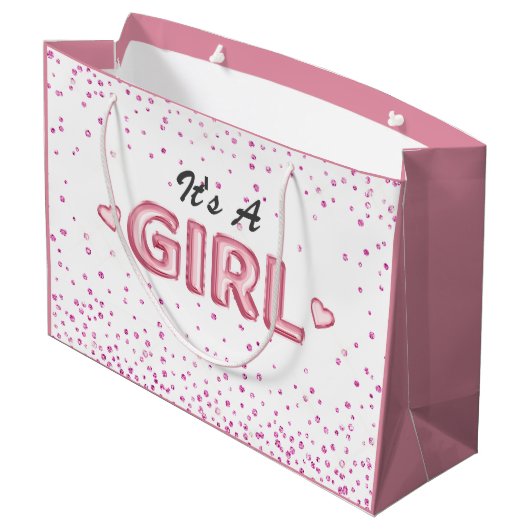 Cute girl baby shower roze witte glitter hart groot cadeauzakje (Achterkant Gekanteld)