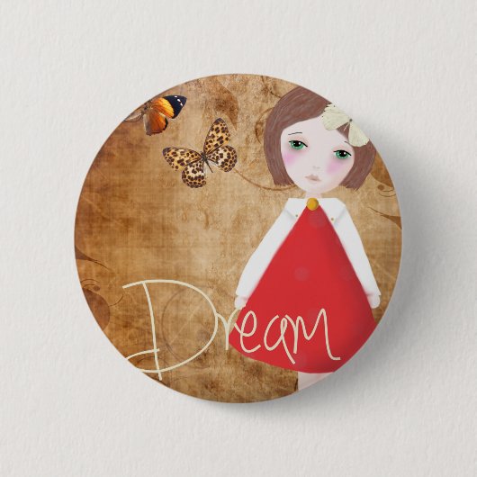 Cute Girl Badge, Whimsical Art, Badge voor kindere Ronde Button 5,7 Cm (Voorkant)