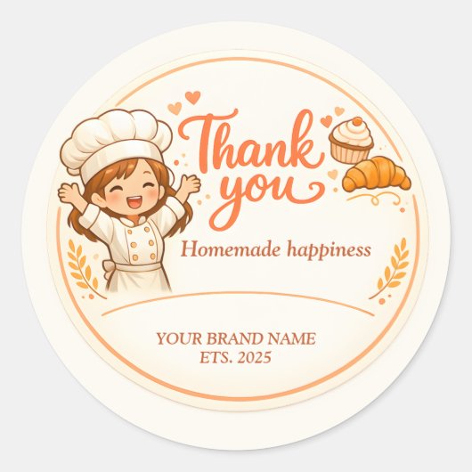 Cute Girl Baker Design Bakery Thank You Ronde Sticker (Voorkant)