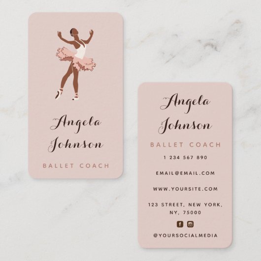 Cute Girl Ballerina Illustration Dansschool Visitekaartje (Voorkant / Achterkant)