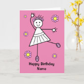 Cute Girl Ballet Dancer Pink Birthday Kaart (Gele Bloem)