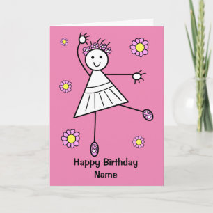 Cute Girl Ballet Dancer Pink Birthday Kaart