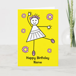 Cute Girl Ballet Dancer Yellow Birthday Card Kaart