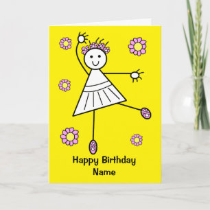 Cute Girl Ballet Dancer Yellow Birthday Card Kaart